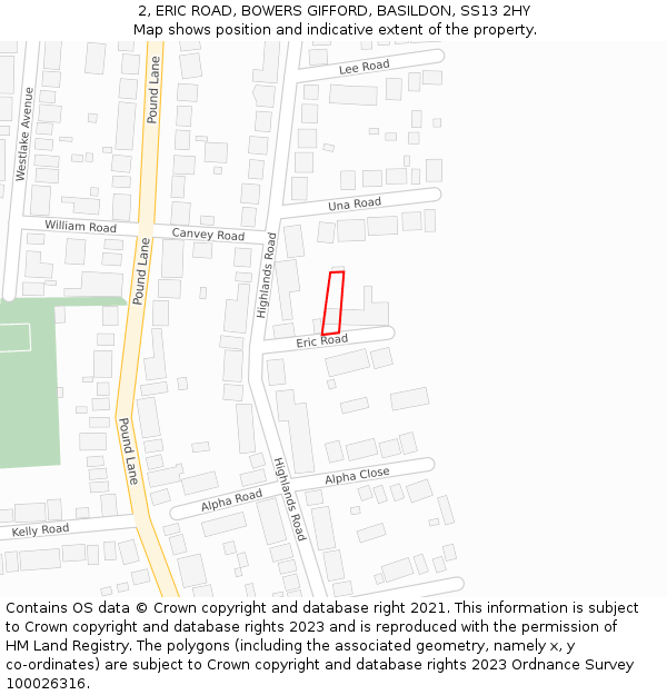 2, ERIC ROAD, BOWERS GIFFORD, BASILDON, SS13 2HY: Location map and indicative extent of plot