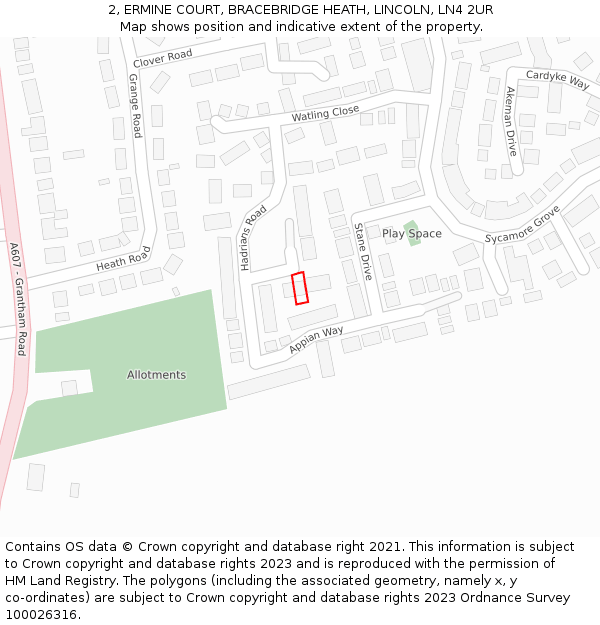 2, ERMINE COURT, BRACEBRIDGE HEATH, LINCOLN, LN4 2UR: Location map and indicative extent of plot