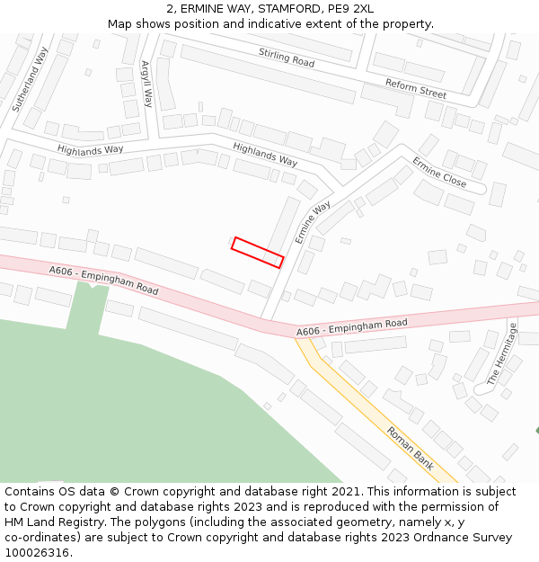 2, ERMINE WAY, STAMFORD, PE9 2XL: Location map and indicative extent of plot