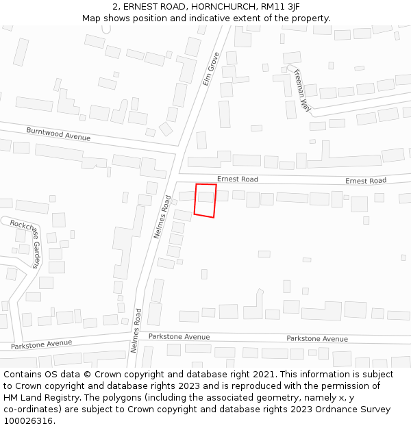 2, ERNEST ROAD, HORNCHURCH, RM11 3JF: Location map and indicative extent of plot