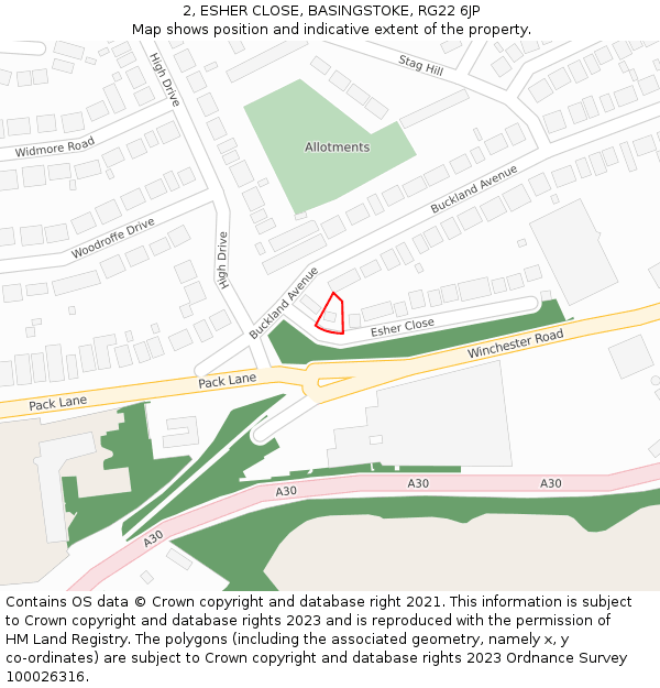 2, ESHER CLOSE, BASINGSTOKE, RG22 6JP: Location map and indicative extent of plot