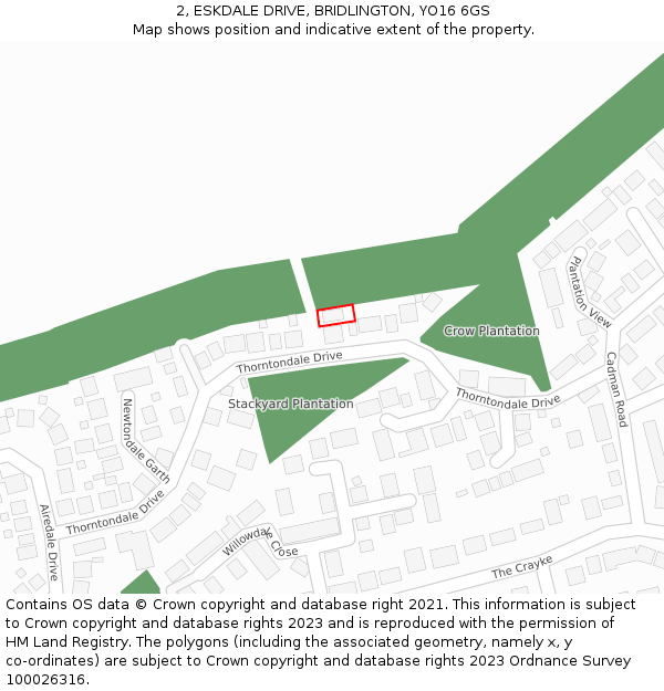 2, ESKDALE DRIVE, BRIDLINGTON, YO16 6GS: Location map and indicative extent of plot