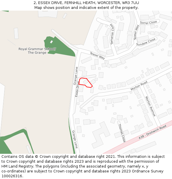 2, ESSEX DRIVE, FERNHILL HEATH, WORCESTER, WR3 7UU: Location map and indicative extent of plot