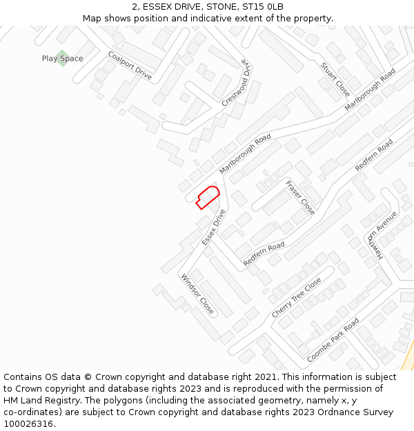 2, ESSEX DRIVE, STONE, ST15 0LB: Location map and indicative extent of plot