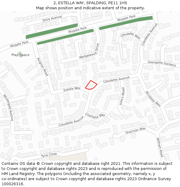 2, ESTELLA WAY, SPALDING, PE11 1HS: Location map and indicative extent of plot