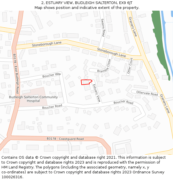 2, ESTUARY VIEW, BUDLEIGH SALTERTON, EX9 6JT: Location map and indicative extent of plot