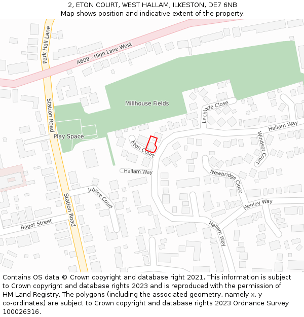 2, ETON COURT, WEST HALLAM, ILKESTON, DE7 6NB: Location map and indicative extent of plot