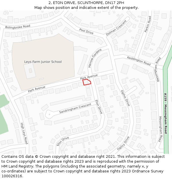 2, ETON DRIVE, SCUNTHORPE, DN17 2PH: Location map and indicative extent of plot