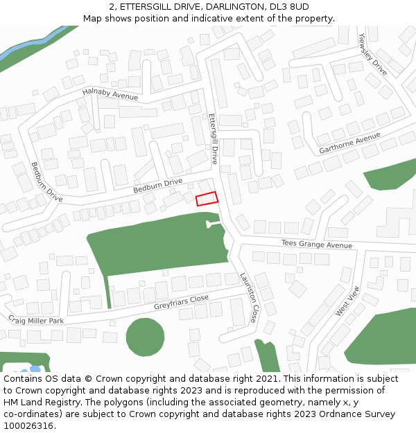 2, ETTERSGILL DRIVE, DARLINGTON, DL3 8UD: Location map and indicative extent of plot