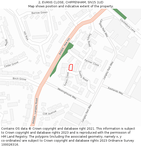 2, EVANS CLOSE, CHIPPENHAM, SN15 1UD: Location map and indicative extent of plot