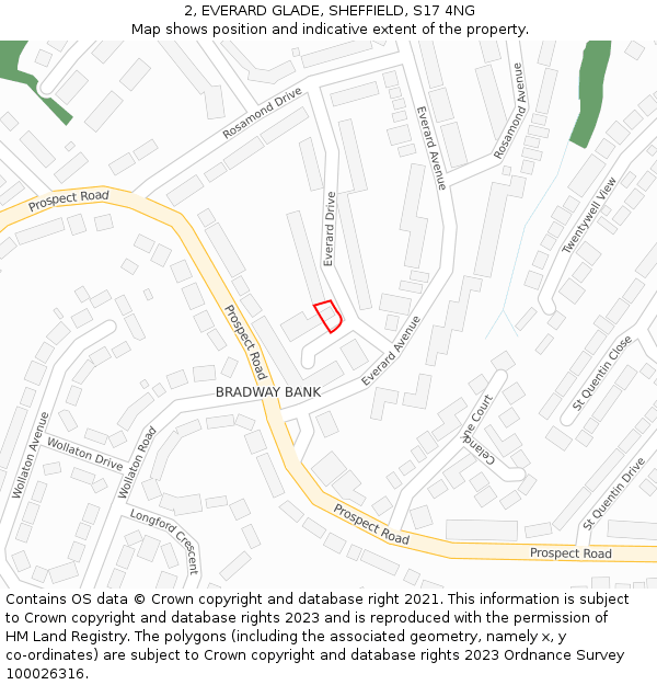 2, EVERARD GLADE, SHEFFIELD, S17 4NG: Location map and indicative extent of plot