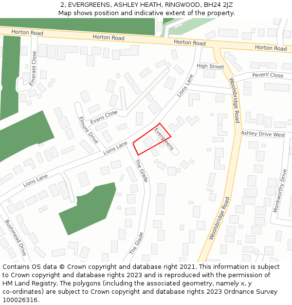 2, EVERGREENS, ASHLEY HEATH, RINGWOOD, BH24 2JZ: Location map and indicative extent of plot