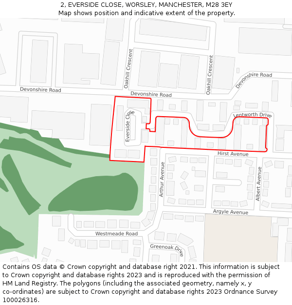 2, EVERSIDE CLOSE, WORSLEY, MANCHESTER, M28 3EY: Location map and indicative extent of plot