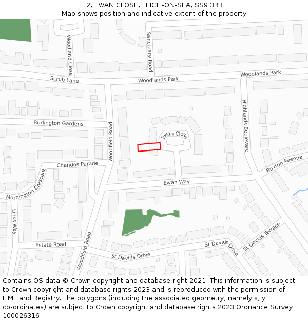 2, EWAN CLOSE, LEIGH-ON-SEA, SS9 3RB: Location map and indicative extent of plot