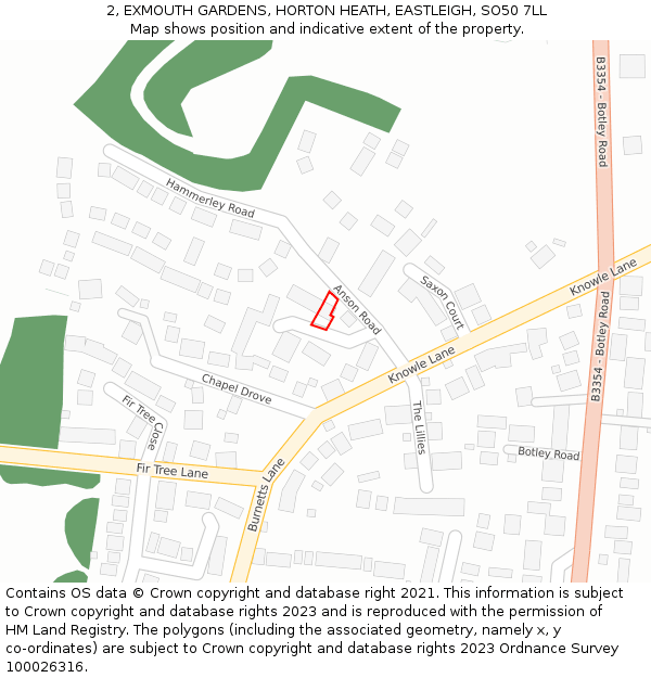 2, EXMOUTH GARDENS, HORTON HEATH, EASTLEIGH, SO50 7LL: Location map and indicative extent of plot
