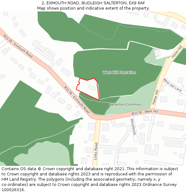 2, EXMOUTH ROAD, BUDLEIGH SALTERTON, EX9 6AF: Location map and indicative extent of plot