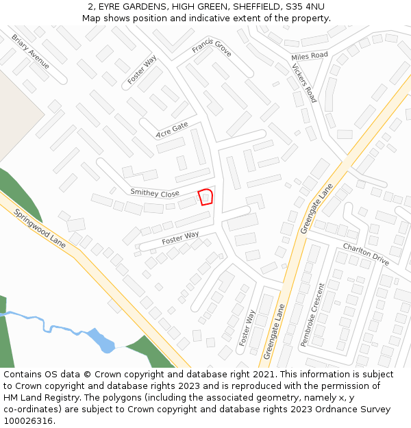 2, EYRE GARDENS, HIGH GREEN, SHEFFIELD, S35 4NU: Location map and indicative extent of plot
