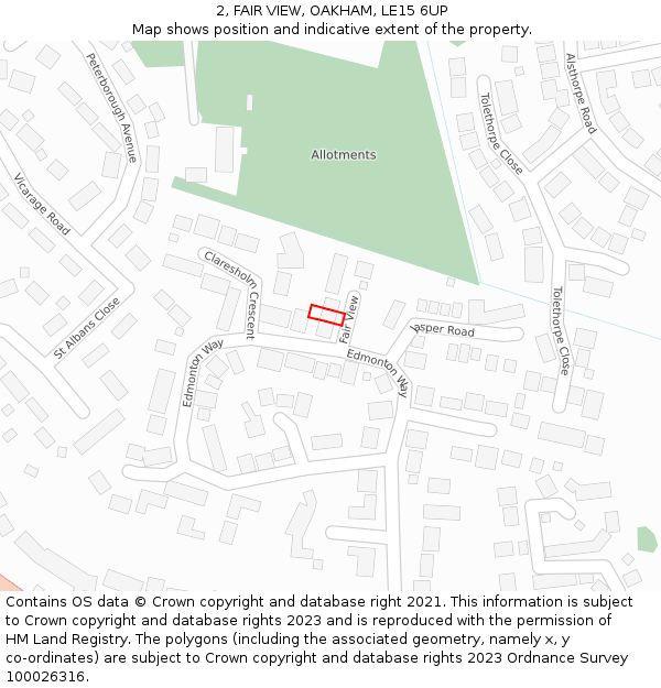 2, FAIR VIEW, OAKHAM, LE15 6UP: Location map and indicative extent of plot