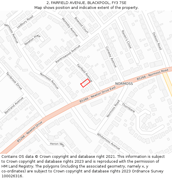 2, FAIRFIELD AVENUE, BLACKPOOL, FY3 7SE: Location map and indicative extent of plot