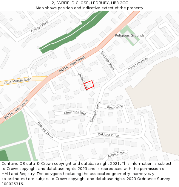 2, FAIRFIELD CLOSE, LEDBURY, HR8 2GG: Location map and indicative extent of plot