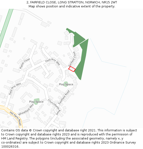 2, FAIRFIELD CLOSE, LONG STRATTON, NORWICH, NR15 2WT: Location map and indicative extent of plot