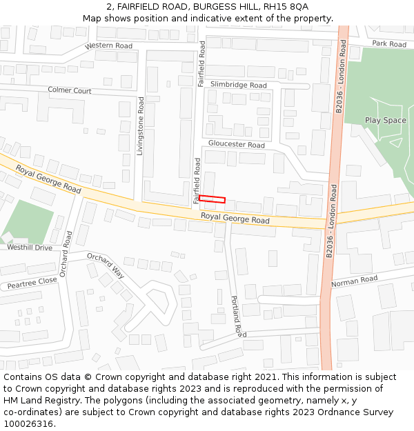 2, FAIRFIELD ROAD, BURGESS HILL, RH15 8QA: Location map and indicative extent of plot