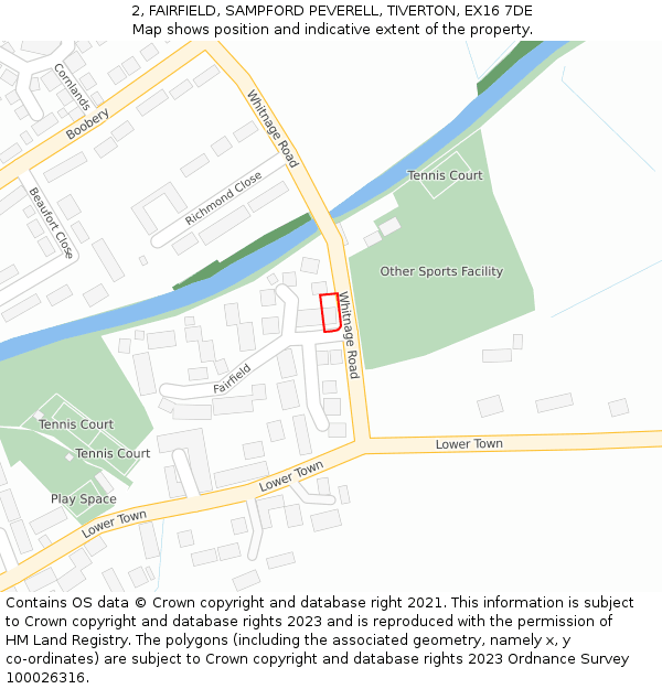 2, FAIRFIELD, SAMPFORD PEVERELL, TIVERTON, EX16 7DE: Location map and indicative extent of plot