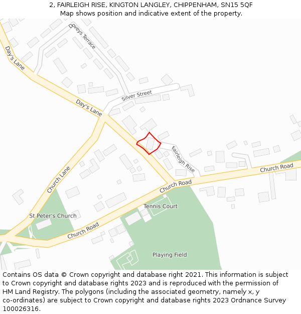 2, FAIRLEIGH RISE, KINGTON LANGLEY, CHIPPENHAM, SN15 5QF: Location map and indicative extent of plot