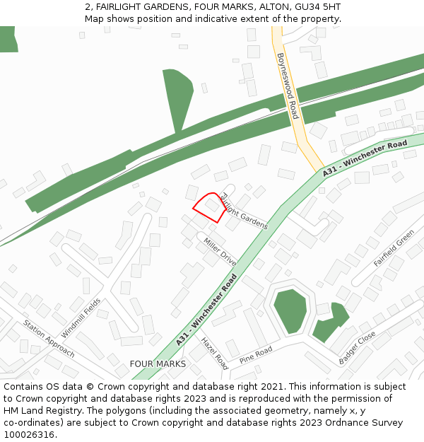 2, FAIRLIGHT GARDENS, FOUR MARKS, ALTON, GU34 5HT: Location map and indicative extent of plot