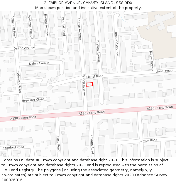 2, FAIRLOP AVENUE, CANVEY ISLAND, SS8 9DX: Location map and indicative extent of plot