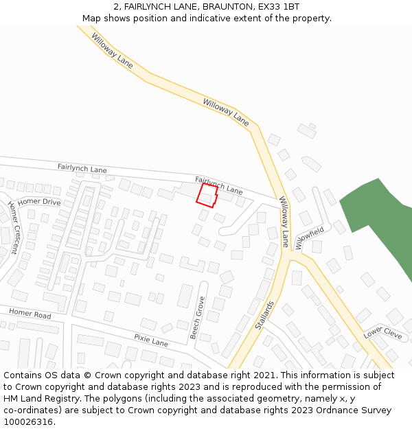 2, FAIRLYNCH LANE, BRAUNTON, EX33 1BT: Location map and indicative extent of plot