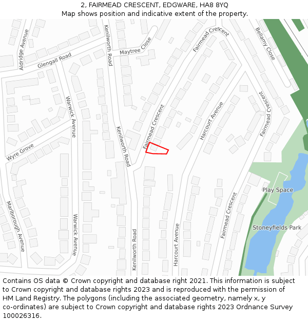 2, FAIRMEAD CRESCENT, EDGWARE, HA8 8YQ: Location map and indicative extent of plot