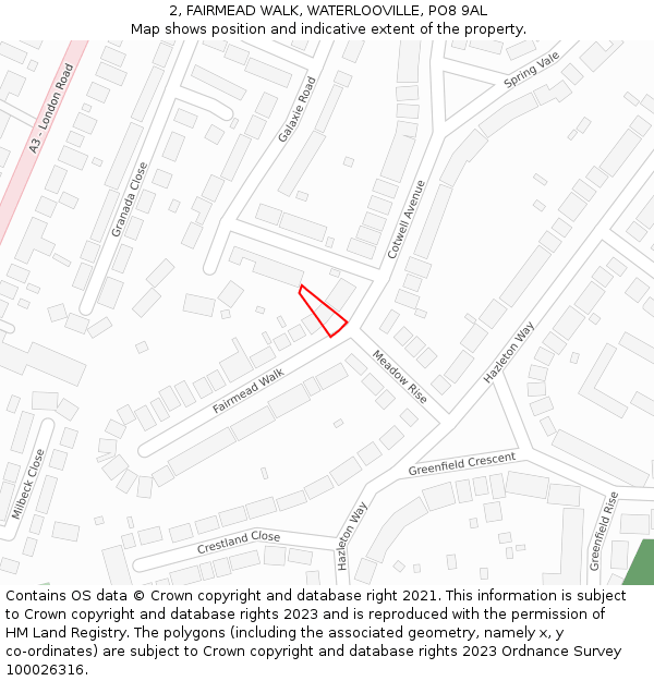 2, FAIRMEAD WALK, WATERLOOVILLE, PO8 9AL: Location map and indicative extent of plot