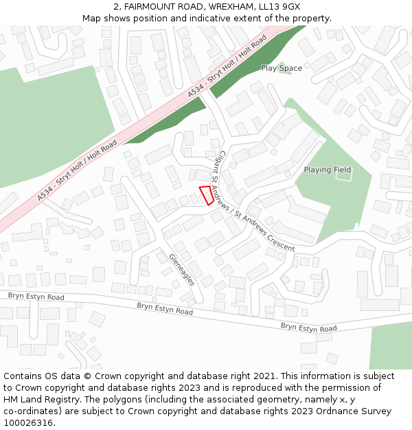 2, FAIRMOUNT ROAD, WREXHAM, LL13 9GX: Location map and indicative extent of plot