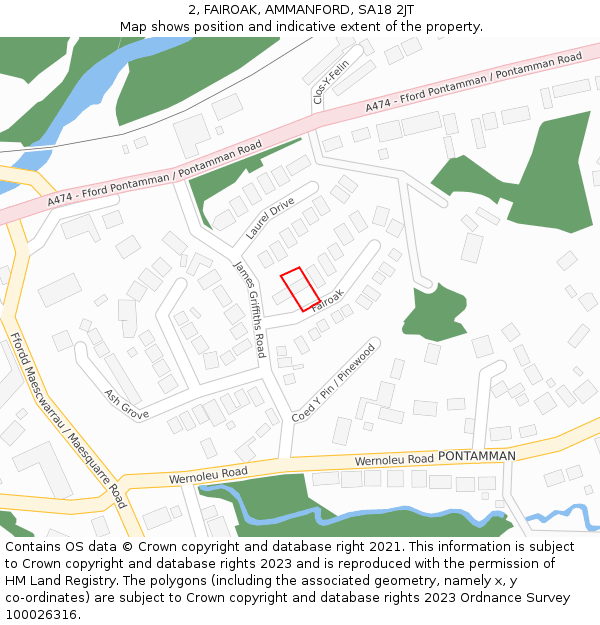 2, FAIROAK, AMMANFORD, SA18 2JT: Location map and indicative extent of plot
