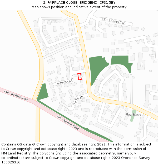 2, FAIRPLACE CLOSE, BRIDGEND, CF31 5BY: Location map and indicative extent of plot