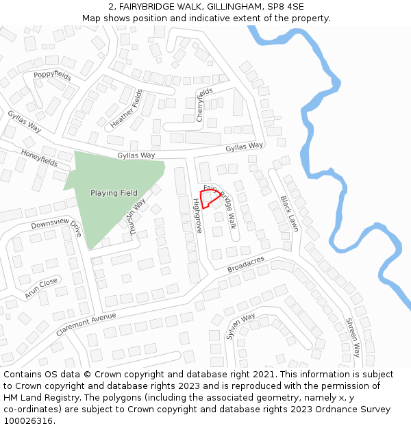 2, FAIRYBRIDGE WALK, GILLINGHAM, SP8 4SE: Location map and indicative extent of plot