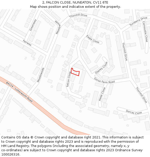 2, FALCON CLOSE, NUNEATON, CV11 6TE: Location map and indicative extent of plot