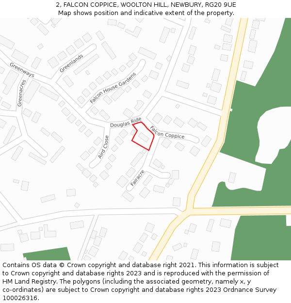 2, FALCON COPPICE, WOOLTON HILL, NEWBURY, RG20 9UE: Location map and indicative extent of plot