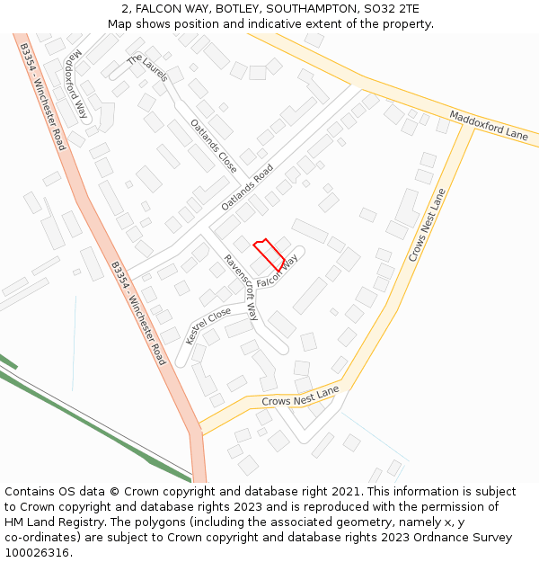 2, FALCON WAY, BOTLEY, SOUTHAMPTON, SO32 2TE: Location map and indicative extent of plot