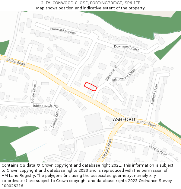 2, FALCONWOOD CLOSE, FORDINGBRIDGE, SP6 1TB: Location map and indicative extent of plot