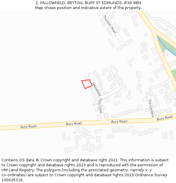 2, FALLOWFIELD, BEYTON, BURY ST EDMUNDS, IP30 9BN: Location map and indicative extent of plot