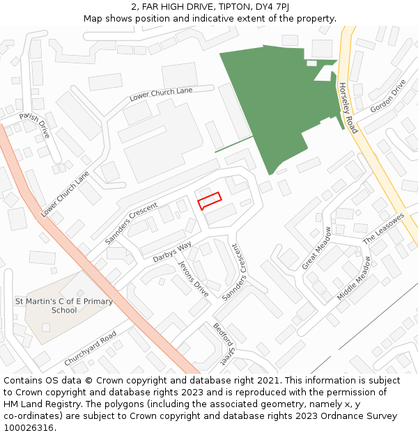 2, FAR HIGH DRIVE, TIPTON, DY4 7PJ: Location map and indicative extent of plot