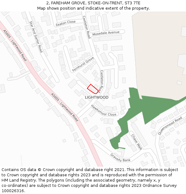 2, FAREHAM GROVE, STOKE-ON-TRENT, ST3 7TE: Location map and indicative extent of plot
