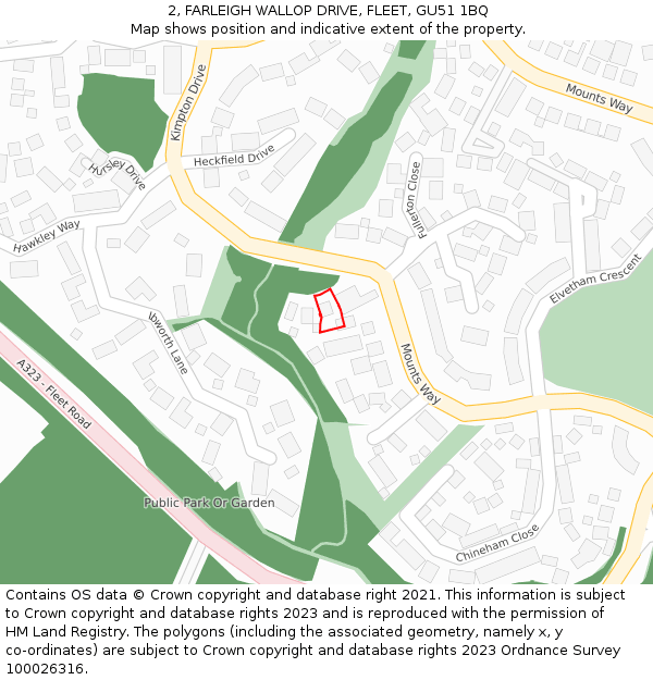 2, FARLEIGH WALLOP DRIVE, FLEET, GU51 1BQ: Location map and indicative extent of plot