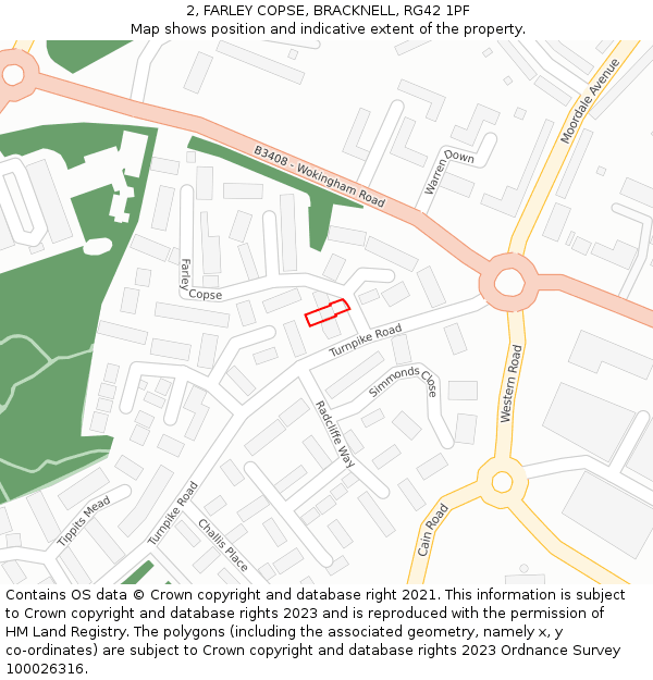 2, FARLEY COPSE, BRACKNELL, RG42 1PF: Location map and indicative extent of plot