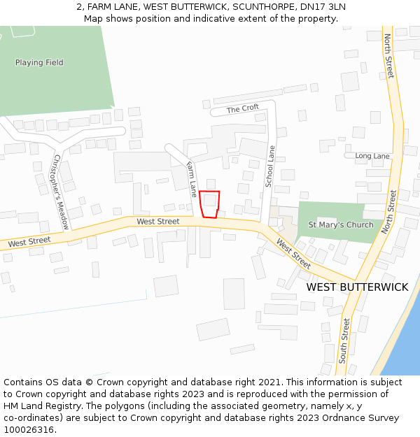 2, FARM LANE, WEST BUTTERWICK, SCUNTHORPE, DN17 3LN: Location map and indicative extent of plot