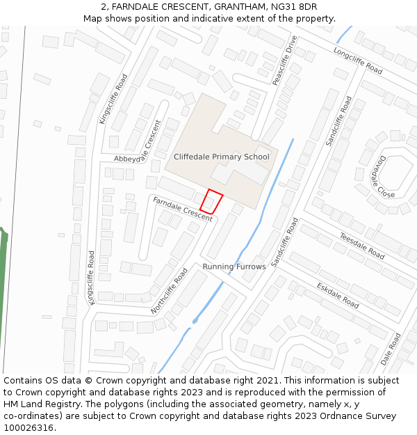 2, FARNDALE CRESCENT, GRANTHAM, NG31 8DR: Location map and indicative extent of plot
