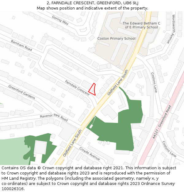 2, FARNDALE CRESCENT, GREENFORD, UB6 9LJ: Location map and indicative extent of plot