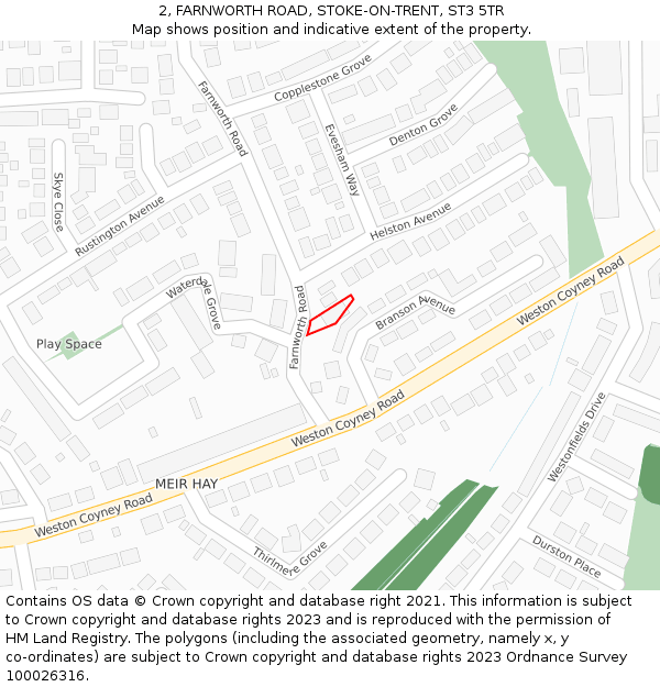 2, FARNWORTH ROAD, STOKE-ON-TRENT, ST3 5TR: Location map and indicative extent of plot